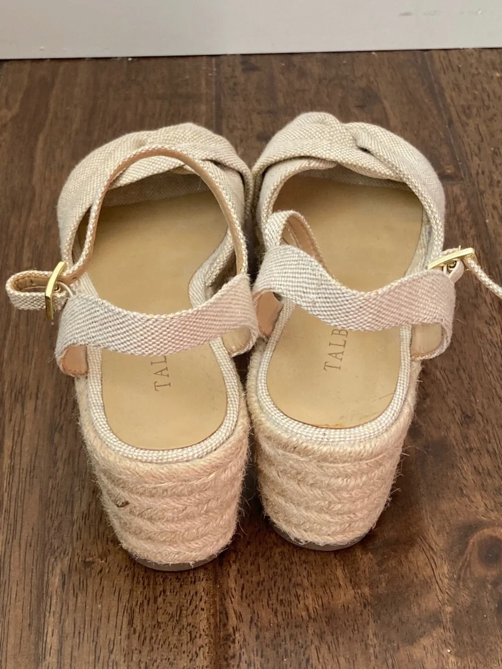 Talbots Pamela Twist Canvas Espadrille Wedges Beige sz 6 Coastal Nautical